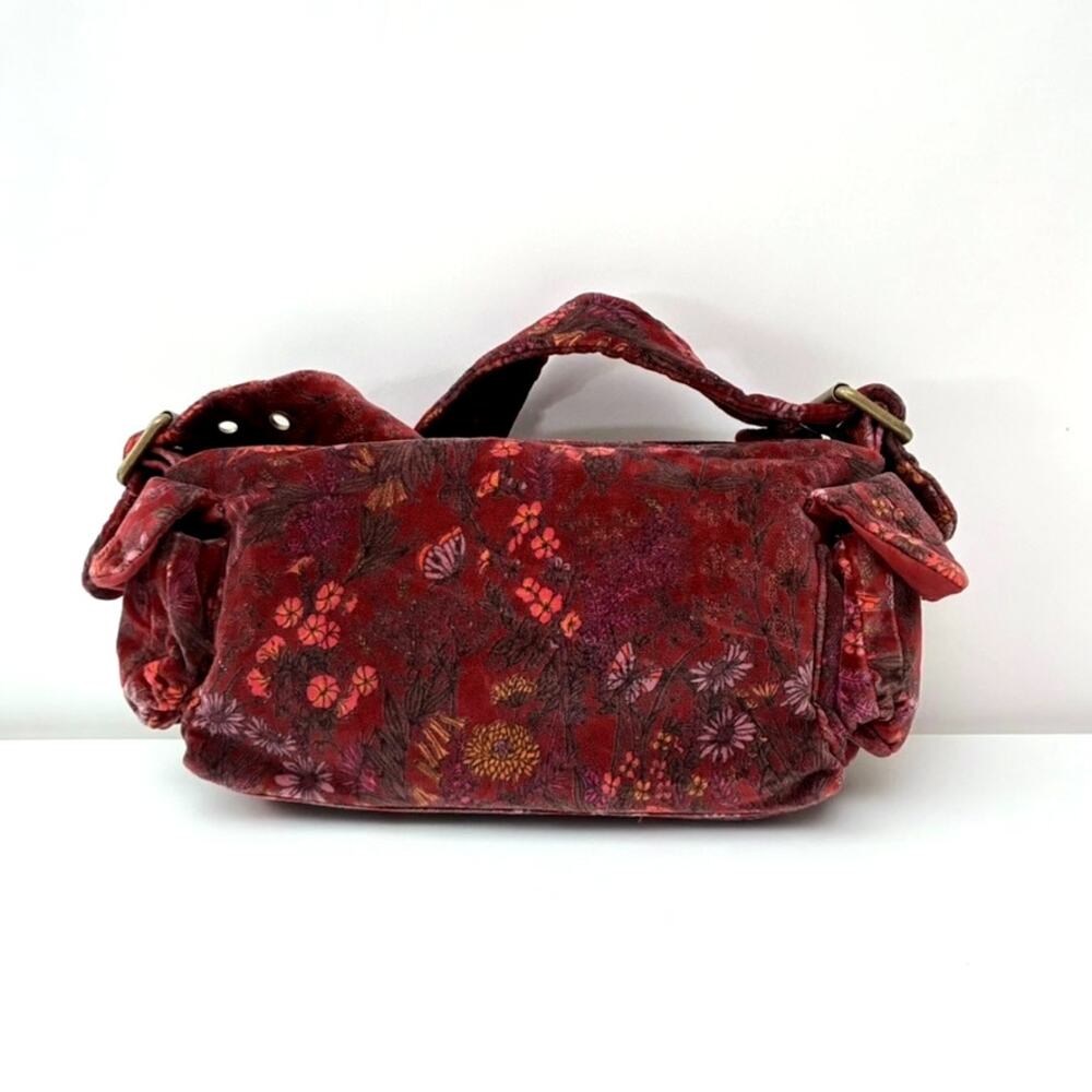 Vtg Y2K Gap Burgundy Floral Small Velvet Hobo Shoulder Bag - Boho - Whimsigoth - Picture 2 of 11